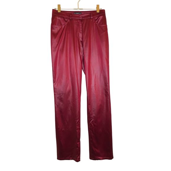 Bebe Vintage Red Satin Ria Jean 4 Party Holiday - Picture 1 of 9